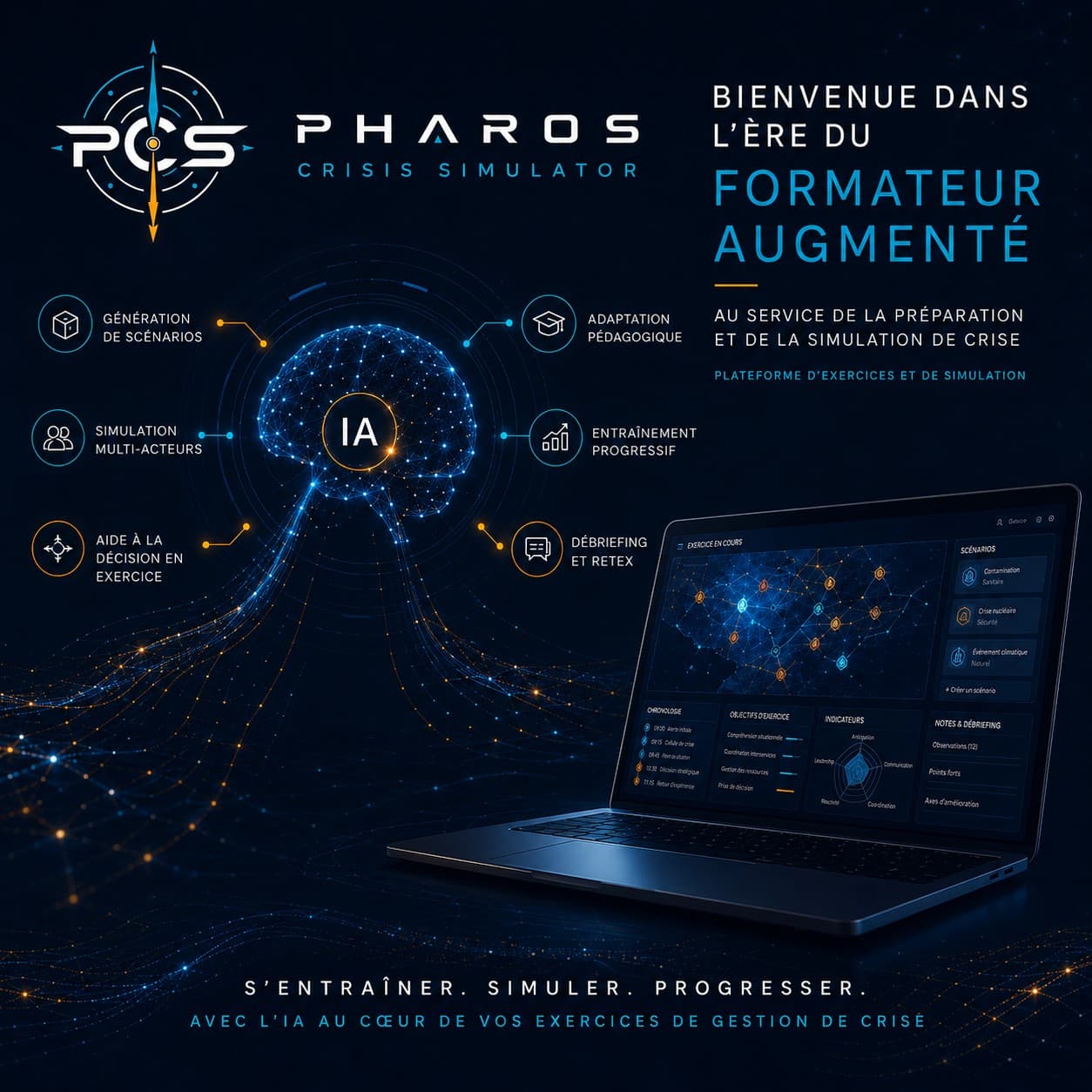 Scénario d'exercice imprimé annoté à la main, prêt à être adapté par l'IA Pharos sous supervision animateur